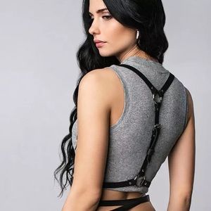 Harness Suspender Women Men Faux Leather Black Belt Straps